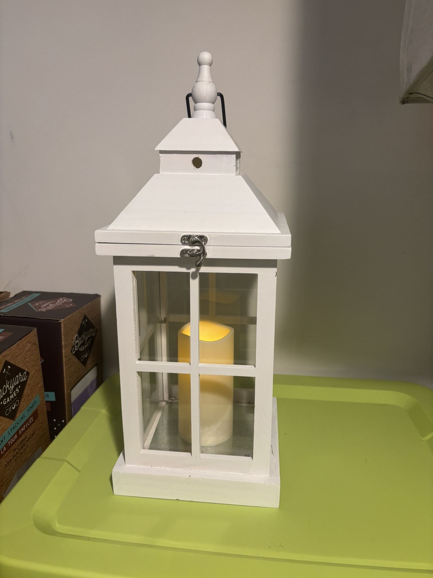 White Lantern With Electronic Candle