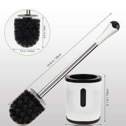 Toilet Brush and Holder, Compact Size Toilet Bowl Brush with Stainless Steel Handle, Small Size Plastic Holder Easy to Hide, Space Saving for Storage,