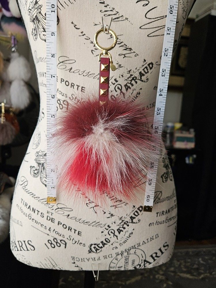 Michael Kors Red Lollipop Large Pom Pom Keychain + Mink Fur Freebie