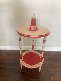 Hand-Painted Two-Tier Round Accent Wooden Structure