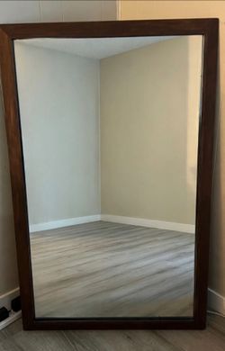 Large Floor Mirror with Dark Wood Frame