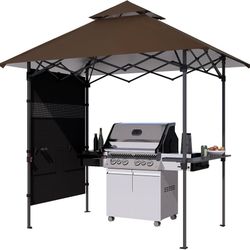 ABCCANOPY 8x5 Pop Up BBQ Grill Gazebo with Lights & Sidewall, Brown