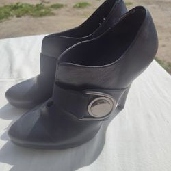 Jessica Simpson Womens Roha Bootie Stiletto Black Leather Slip On Shoes Size 9.5