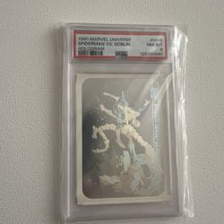 1990 Marvel Universe Hologram Card PSA Graded 8 Spider-Man Vs Green Goblin