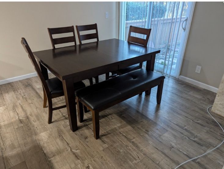 Wood Dining Table With Chairs and Bench