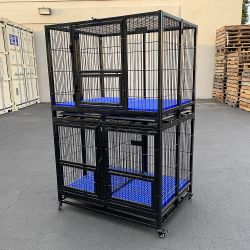 New in box $320 Stacking Dog Cage (Set of 2) Heavy Duty 41x31x65” Crate Kennel w/ Plastic Tray, Wheels 