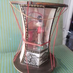 Vintage Japanese Shadow Box Desk Lamp With Geisha 