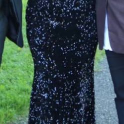 Strapless Black Sequin Prom Dress