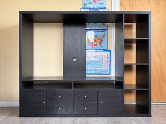 Ikea Black Entertainment Center with Drawers and Shelves