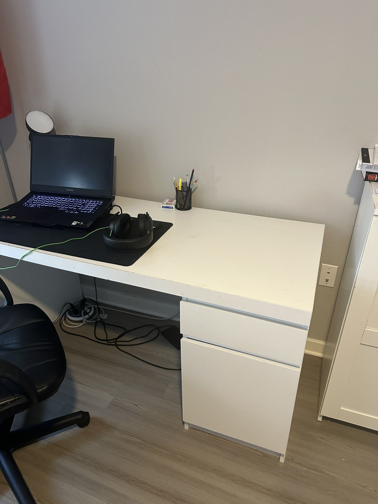Ikea Desk And Black Leather Chair