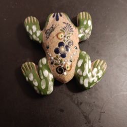Unique Unglazed Tonala Mexican Folk Art Pottery 5" Frog Figurine.
