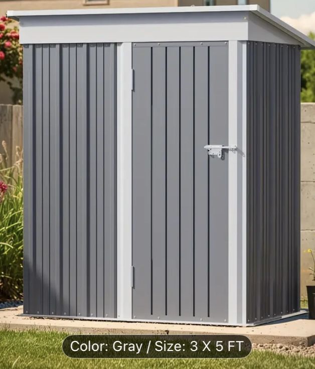 5x3 FT- Gray color Heavy-Duty Metal Outdoor Storage Shed.