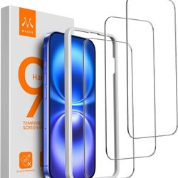 Brand New    Mkeke 3 Pack Screen Protector for iPhone 16 / iPhone 15 6.1", [9H+ Tempered Glass] [Easy Installation Frame] [Military-Grade Drop Protect
