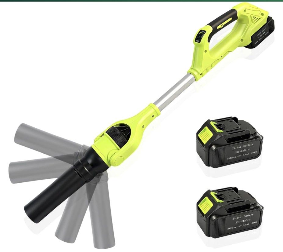 21V Cordless Leaf Blower, 580CFM/180MPH Brushless Motor, Includes 2 Lightweight Batteries 3.0Ah & Charger, 3-Speed Electric Blower for Gutter Cleaning
