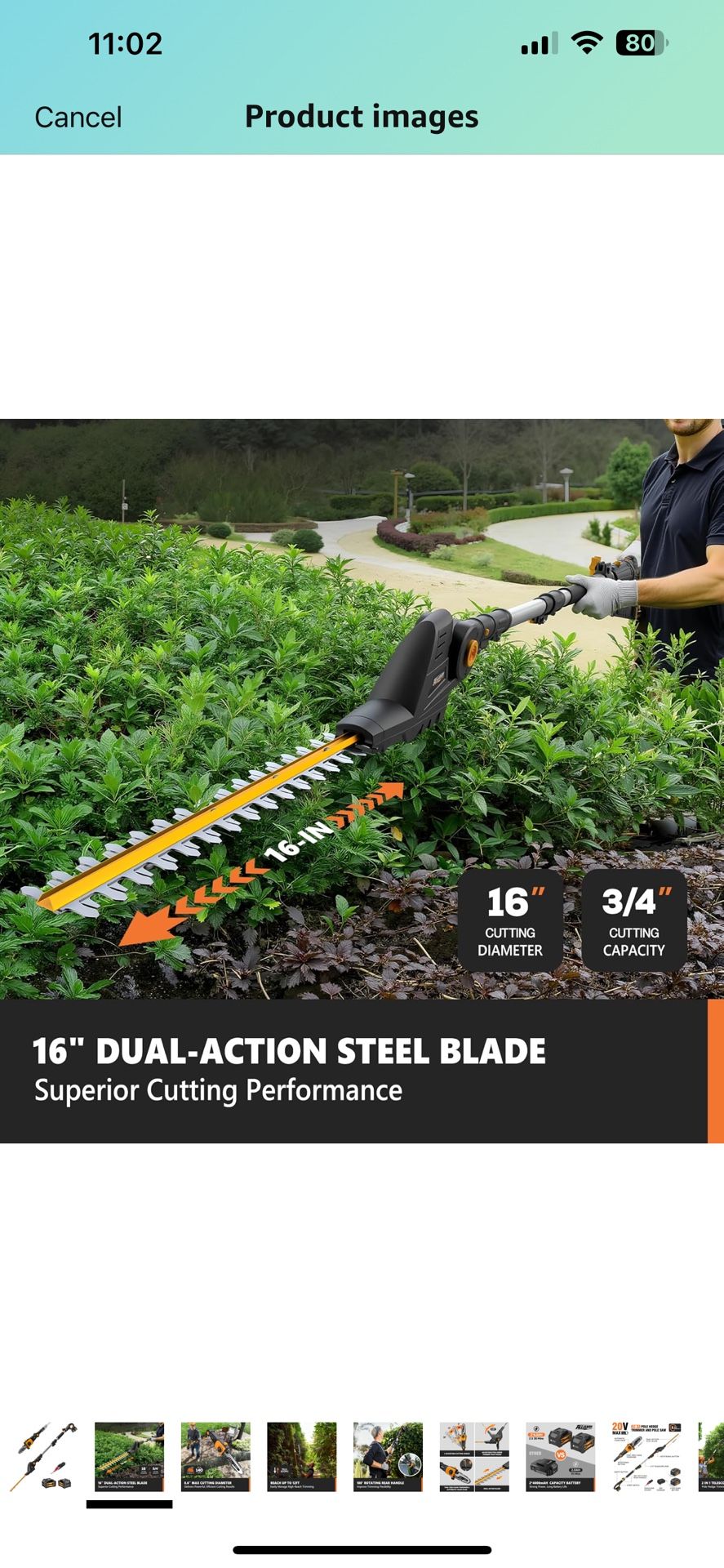 Alloyman Telescopic Cordless Pole Hedge Trimmer 16-Inch with 2 Packs 4.0Ah Batteries & Charger,for Tree Trimming