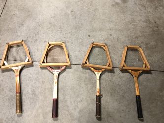 Four Antique Wood Tennis Rackets