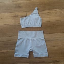 Set Active light blue ribbed one shoulder sports bra & shorts set