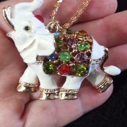 3D White Elephant BJ Pendant Chain