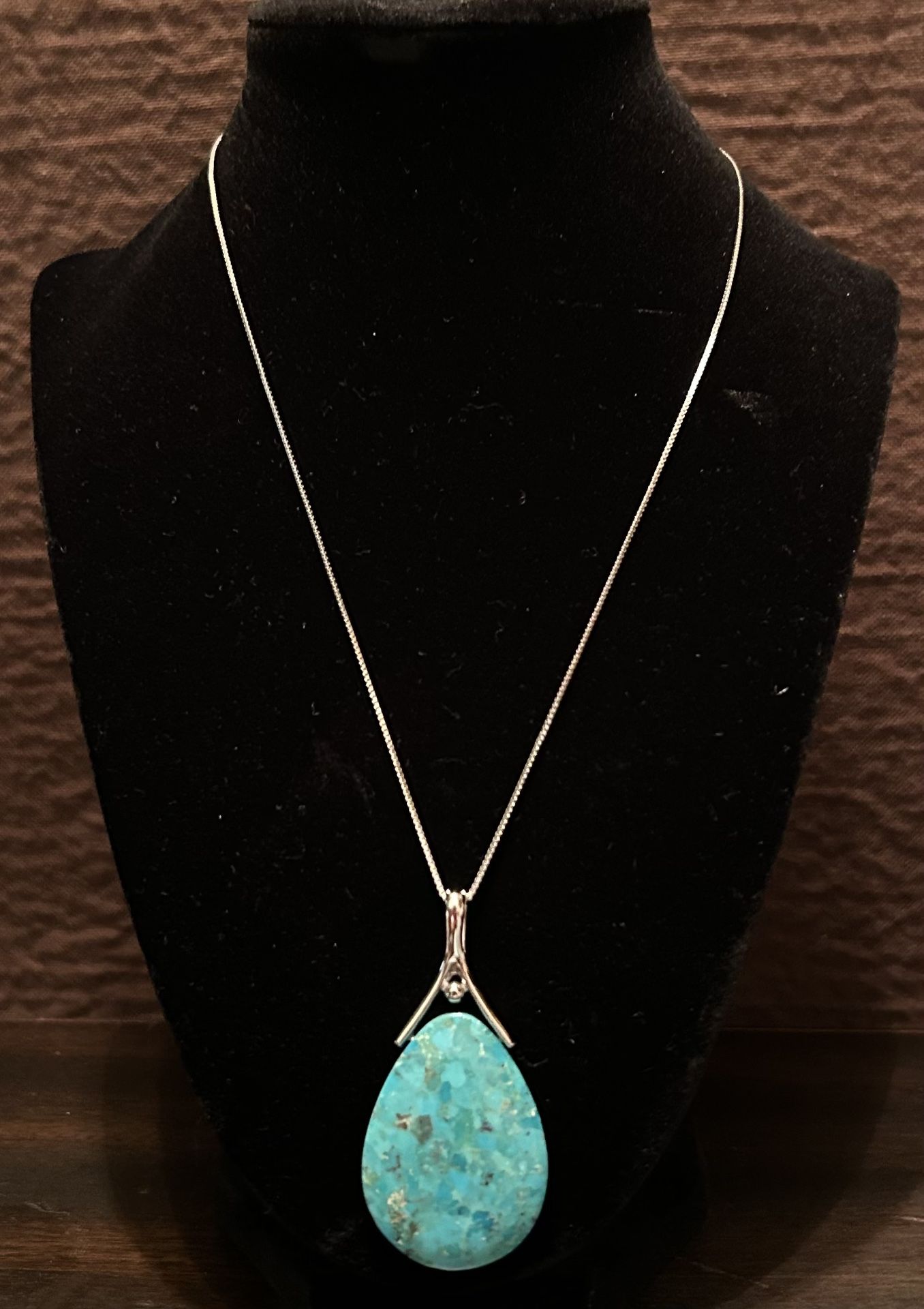 Turquoise Necklace with Sterling Silver Chain