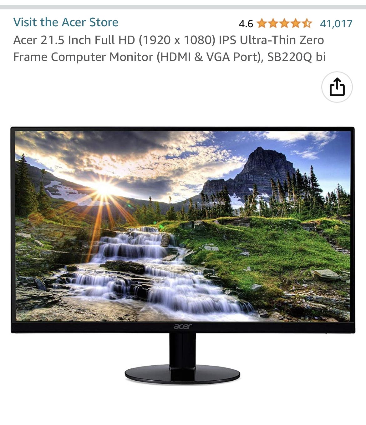 Acer SB220Q bi 21.5インチ モニター Acer 21.5 Inch Full HD (1920 x