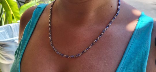 Tanzanite and Silver Tennis Necklace