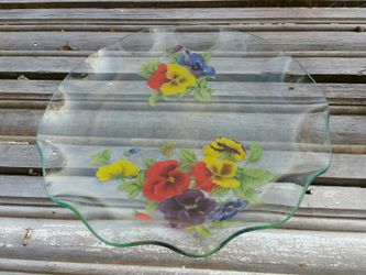 Vintage mid-century chance glass bent green dish plate