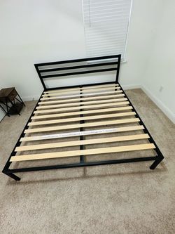 King Size Black Metal Bed Frame with Headboard