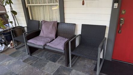Wicker Patio Set - 2 Chairs + Loveseat - Outdoor Furniture Bundle