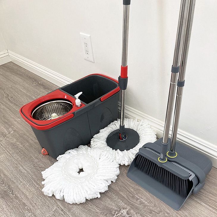 (NEW) $30 Combo Set, Broom Dustpan and Spin Mop Extended Handle w/ 2pc Microfiber Replacements 
