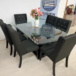 7 Pc Dining Set Tempered Glass 