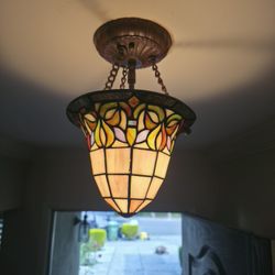 Portfolio Flora 8-inch Art Nouveau Bronze Tiffany-style semi-flush mount light