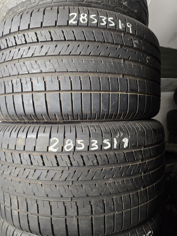 2 Tires 285.35.19 Good Year Eagle 90 % Tread Dot 0926