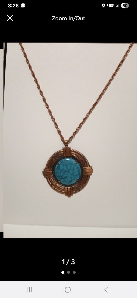 Bell Trading Post Solid Copper Necklace Faux Turquoise Southwest Native Navajo