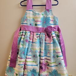 Beautiful Jessica Ann Girls Floral Dress with Bow Size 6 easter