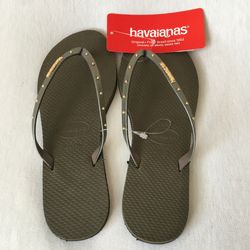 Havaianas You Maxi Studded Leather Thong Flat Flip-Flops Sandals