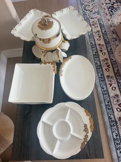 White and Gold Ceramic Serving Set