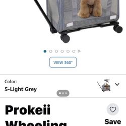Prokeii Gray Wheeling Airline Approved Pet Carrier New