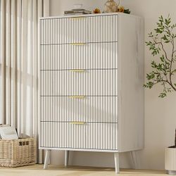 LYNSOM Fluted 5 Drawers Dresser, 45" Tall Modern Chest of Drawers with Curved Profile Design and