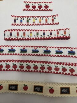 Lot Of Cross-stitched School Themed Ribband To Add To Crafts