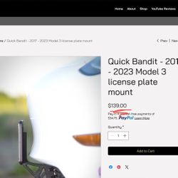 Tesla Model 3 (2017-2023) 1975 Creations Bandit License Plate Mount