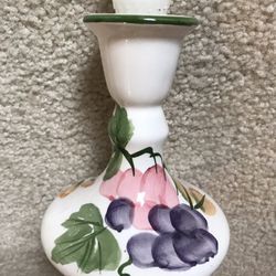 3 Ceramic Candle Holders with Hand Painted Grapes 