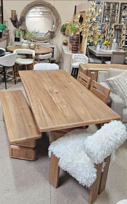 New 6 pc Mia Rectangular Acacia Wood Dining Table collection