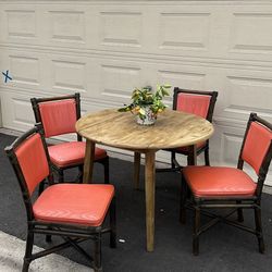 Solid Wood Dining Table With 2 Sides Collapsing  And 4 McGuire Bamboo Chairs 