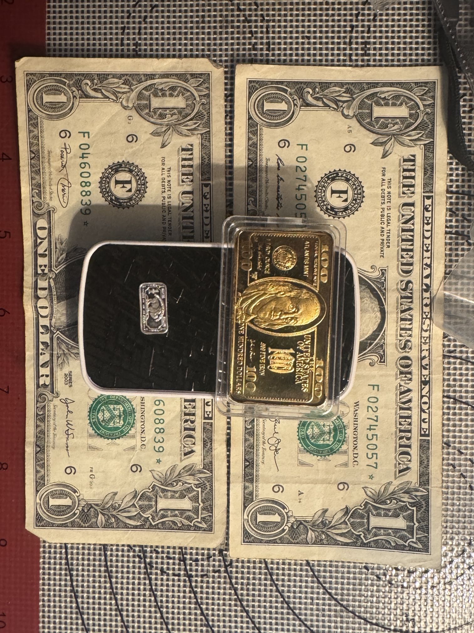 2 1$ *notes F0(contact info removed),*F0(contact info removed), Also 1gram .999 Bar And One 1 Troy Ounce .999 Fine Iron 