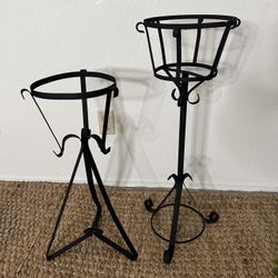 2 Vintage Boho MCM Jungalow Farmhouse Wrought Iron Metal Plant Flower Stand