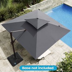 M371+D372-11 ft. x 11 ft. Double Top Cantilever Tilt Patio Umbrella in Dark Gray