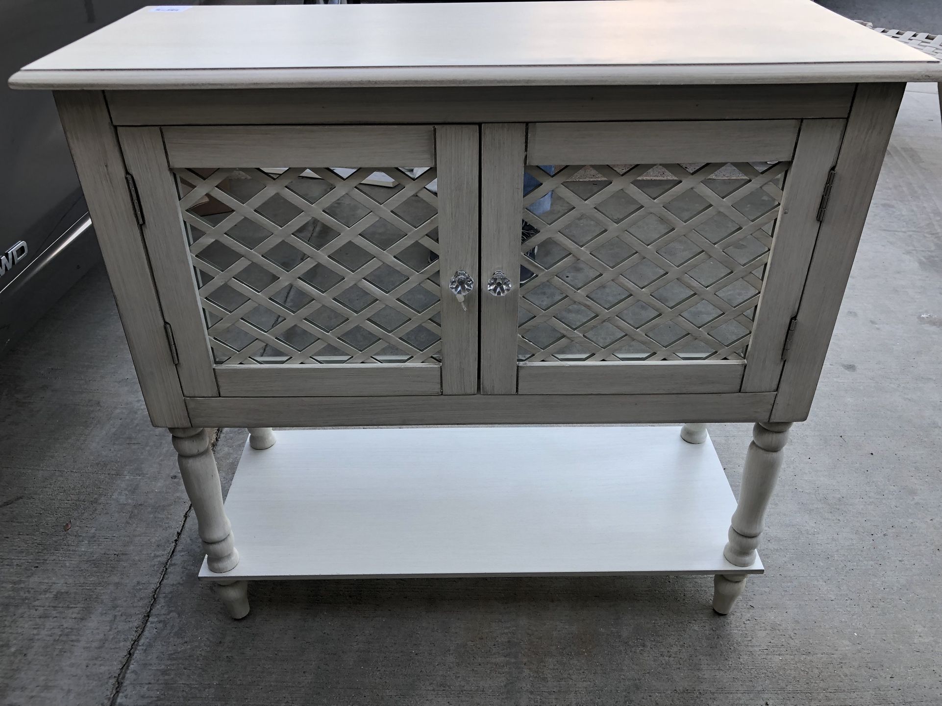 Grey Washed Cream Cabinet w/shelf mirrored doors