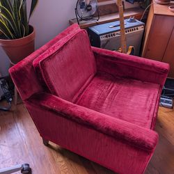 Pair (2) of vintage red velvet mid century chairs