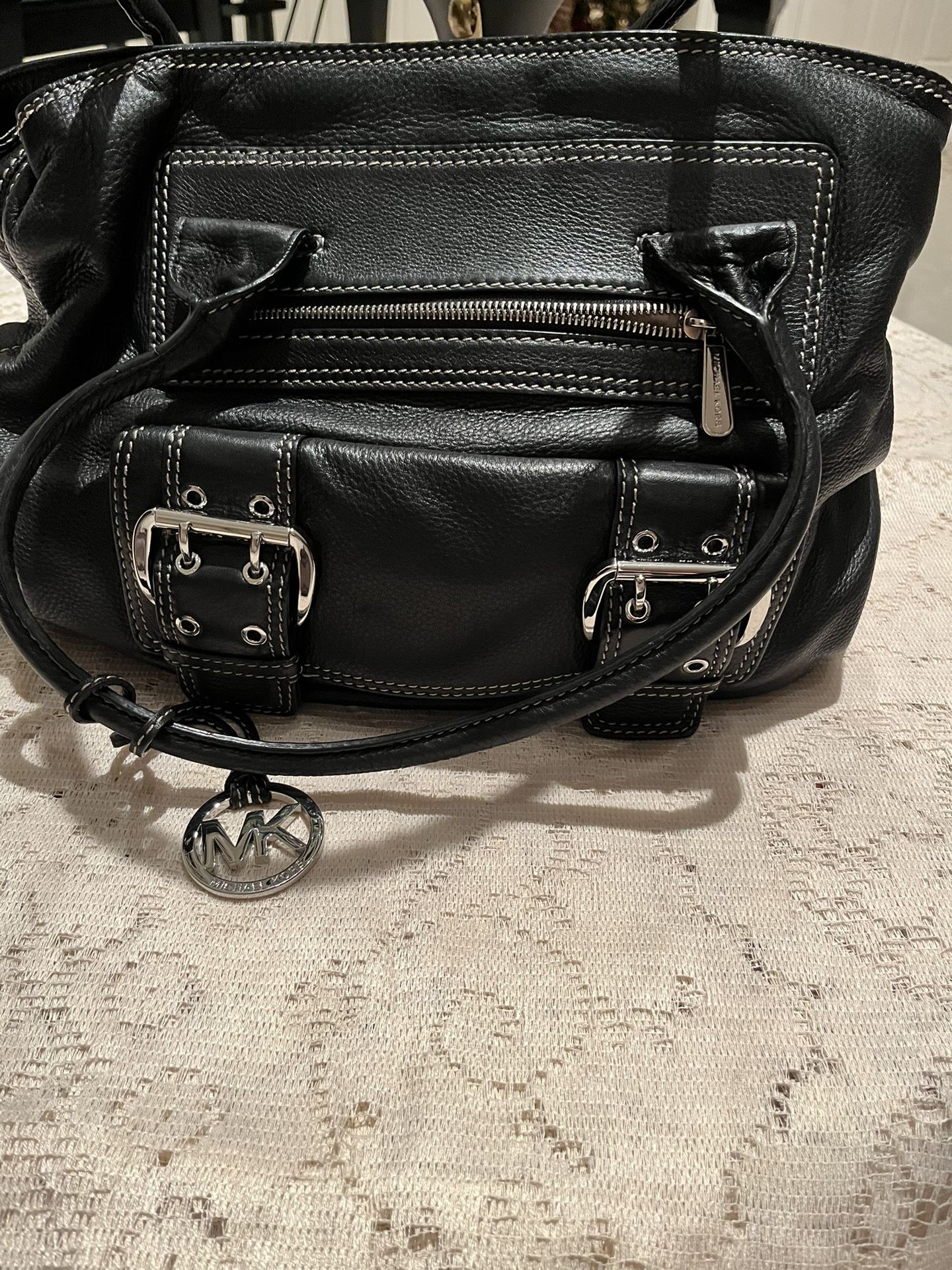 Michael Kors Large Double-Buckle-snap-button leather double strap shoulder bag