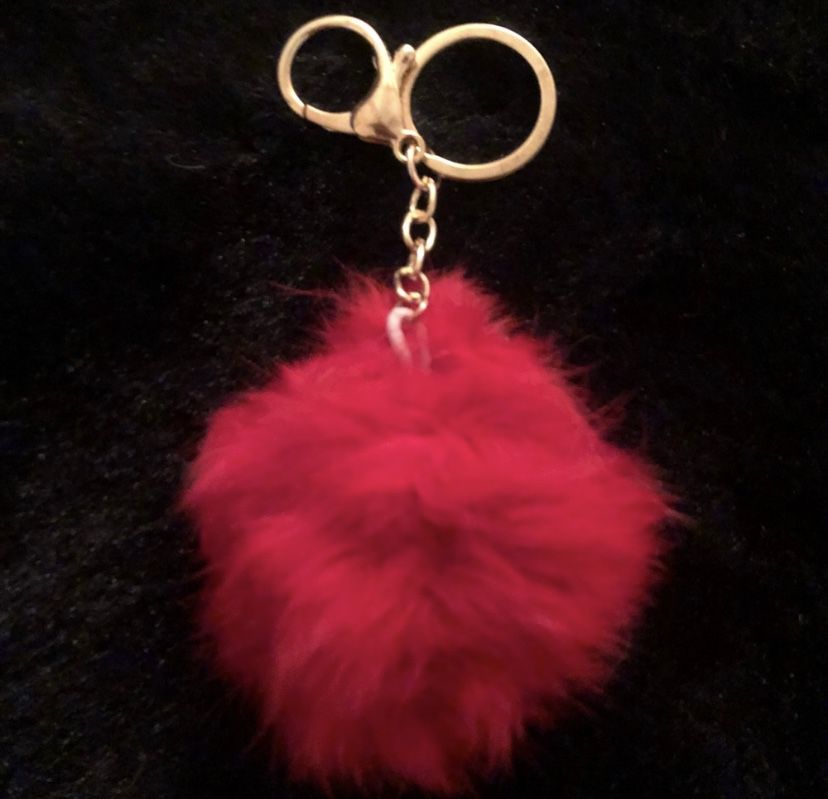 Bright red Colored Puff Ball Keychain